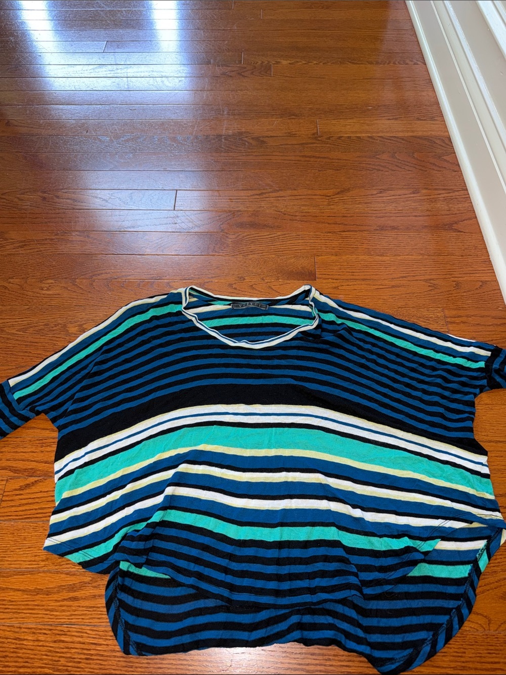 Velvet Striped Short-Sleeve Top in Navy, Teal & White